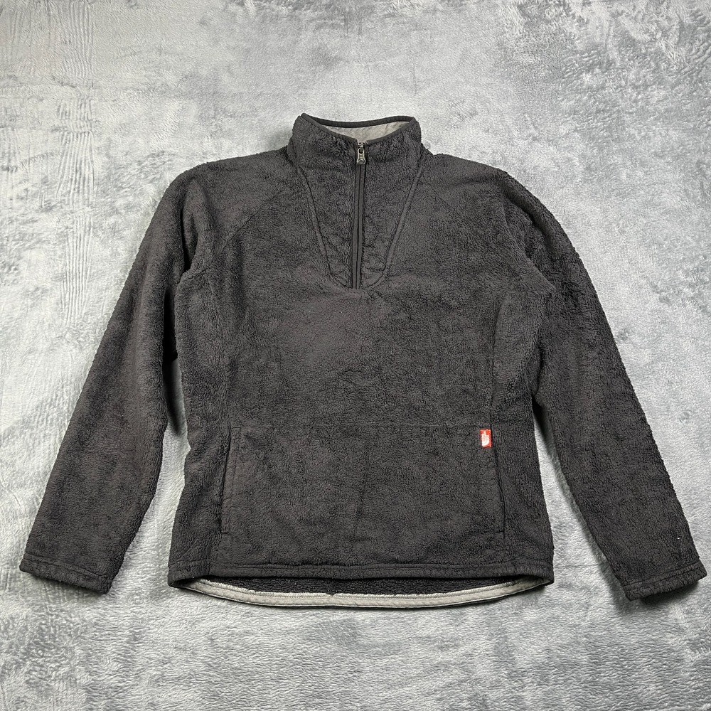 The North Face Osito 2 Fleece Jacket Womens L Black Kangaroo Pockets Quarter Zip